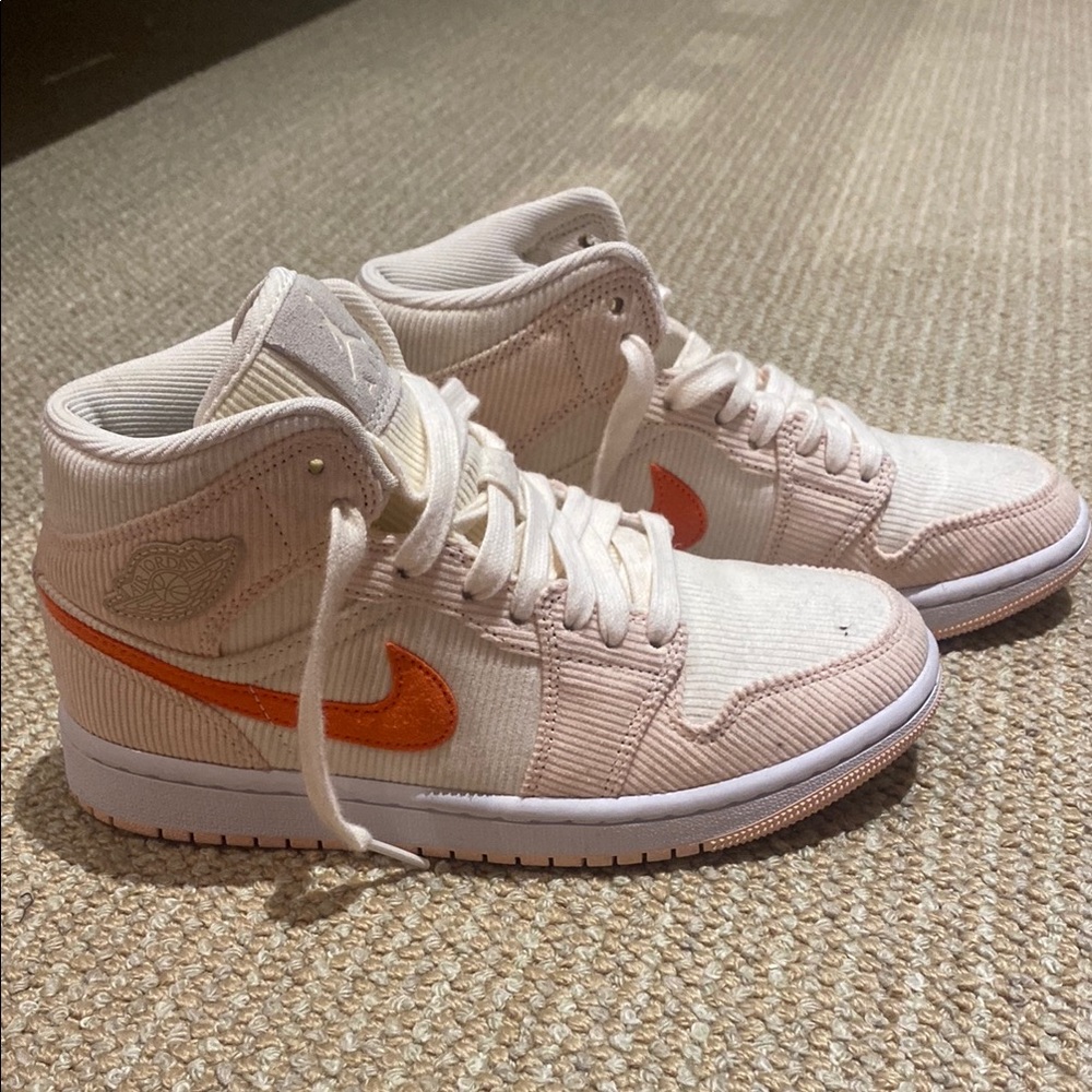 Nike Women's Corduroy High-Tops - Cream and Orange